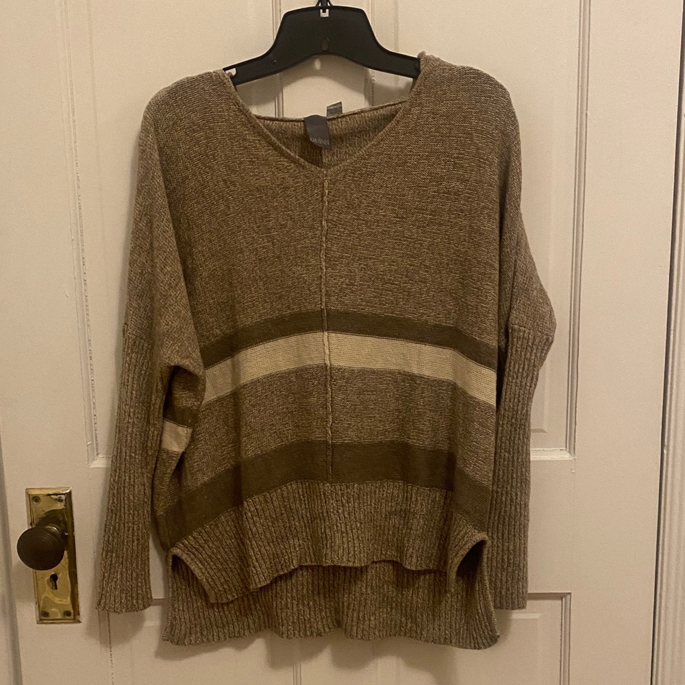 Quinn Brown and Cream Striped Knit Sweater Hoodie